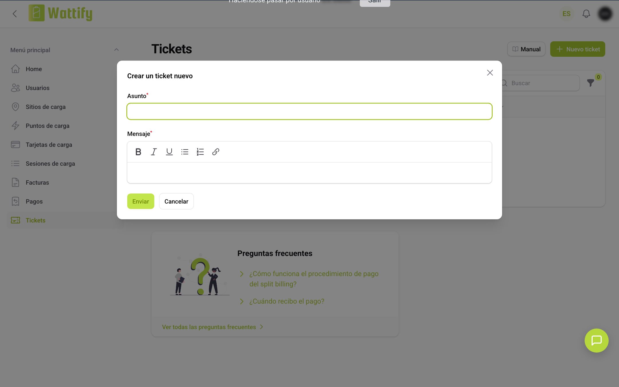La ventana Crear un ticket nuevo